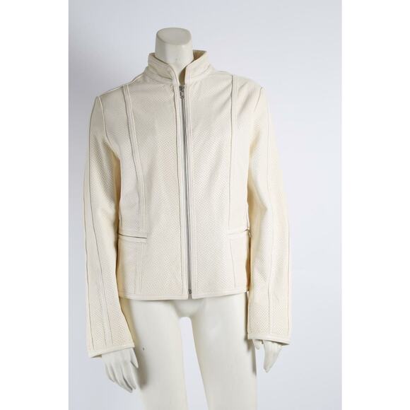 D2K Cream Perforated Leather Cream White Jacket Size M - Picture 3 of 10